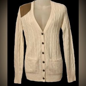 Ralph Lauren Women’s Cable Knit Cardigan Sweater Leather Patch Size XS